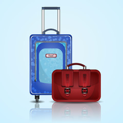 Travel suitcase on wheels and bag