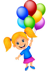 Young girl flying with balloon