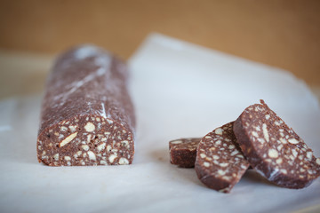 Delicious biscuits salami with cocoa