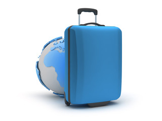 Symbols of travel - baggage and earth globe