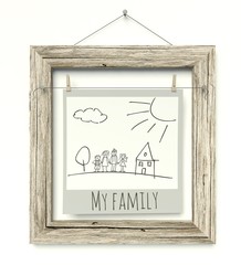 Old wooden photo frame Family Sketch