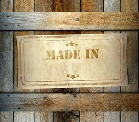 Stamp Made In label old wooden box