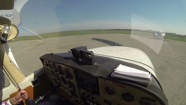 Cockpit View from Small Aircraft Taking Off From Airport