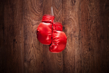 Pair of boxing gloves hanging on a wall