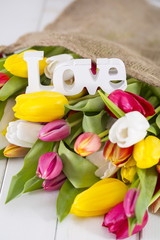 Tulpen mit Schrift Love