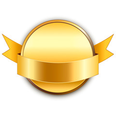 Event background. Round golden vector medal with ribbon and shad