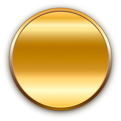 Event background. Shiny round golden vector medal with shadow.
