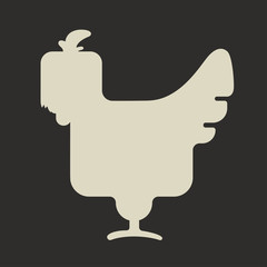 Silhouette of cute white square shaped chicken with crest