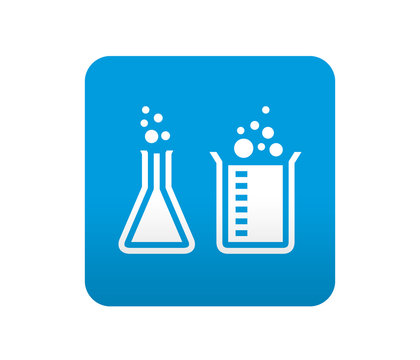 Etiqueta tipo app azul simbolo laboratorio