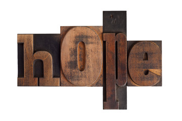 hope, word written in letterpress type blocks