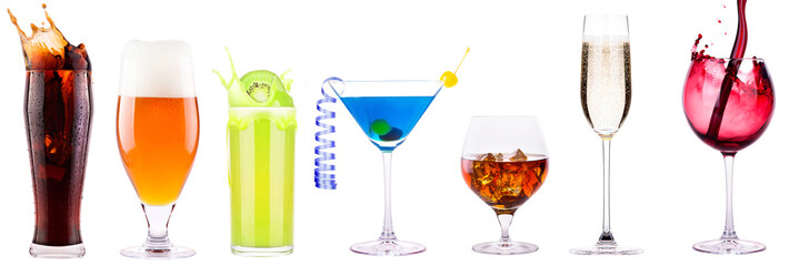 different alcohol drinks set