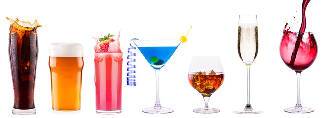 different alcohol drinks set