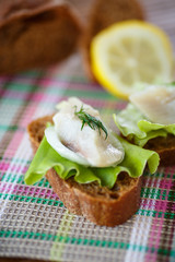 salted herring with onion rings and dill