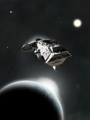 Obraz na płótnie Canvas In System - Science Fiction Battle Cruiser