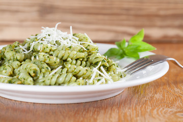 Fusilli with pesto and parmesan