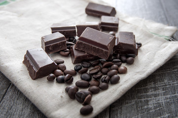 close up of chocolate and coffee beans,