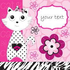 cute cat animal pattern invitation card vector illustration