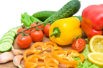 fresh vegetables closeup - white background.