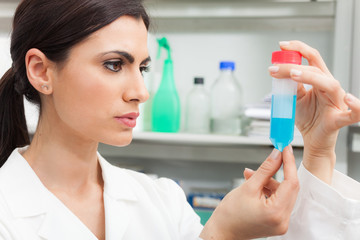 Scientist looking at a test tube