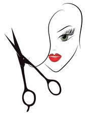 Beauty Woman Head and Scissors. Hairdresser