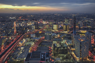 Fototapeta premium Yokohama, Japan city skyline viewed from above