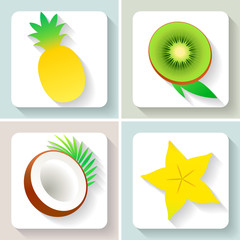 Set of flat design fruit icons. Vector illustration.