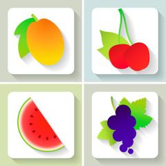 Set of flat design fruit icons. Vector illustration.