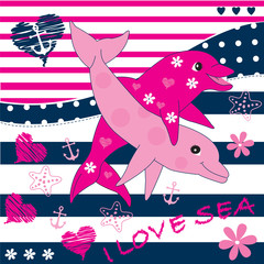 cute two dolphin vector illustration