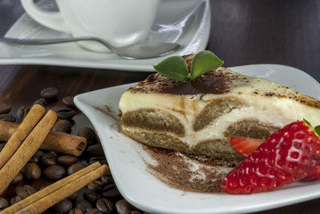 tiramisu on wood table