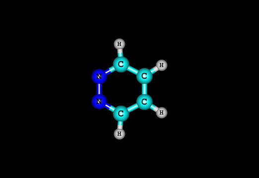 Pyridazine molecular structure isolated on black