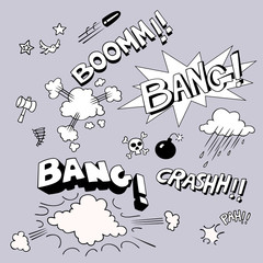 Set of comic style sound symbols.