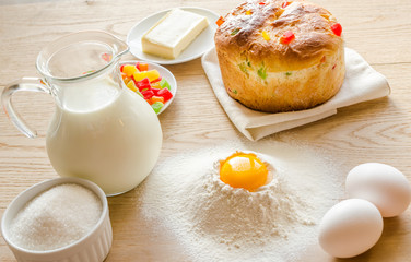 Basic ingredients for sweet bread (panettone)