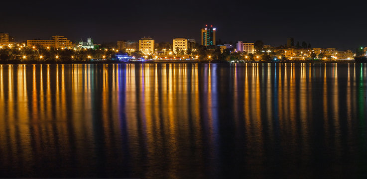 Cityscape of Galati ( Romania ) at night-time