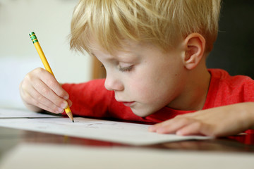 Young Boy Drawing with Pencil