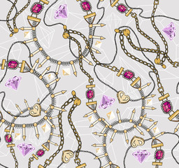 Seamless pastel jewelery necklace kaleidoscope pattern. Backgrou