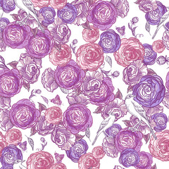 Seamless Rose Background with Birds