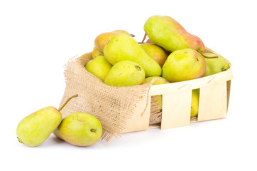 Juicy flavorful pears in box isolated on white