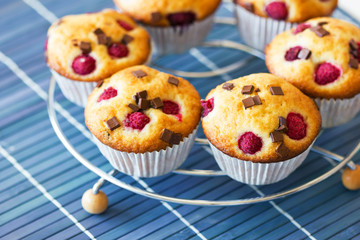 Group of delicious muffins placed on metallic grill
