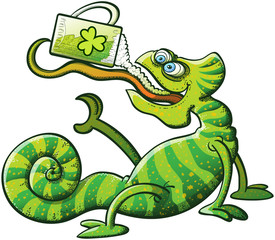 Saint Patrick's Day Chameleon Drinking Beer
