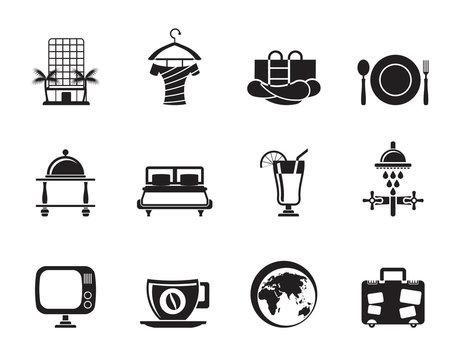 Silhouette Hotel, motel and holidays icons