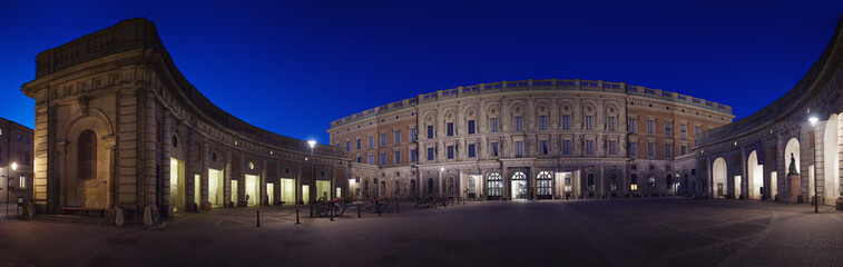 Fototapeta na wymiar Outer courtyard at Stockholm's Royal Palace night panorama