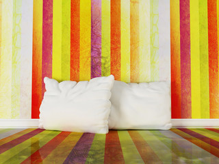 pillows in the colorful room