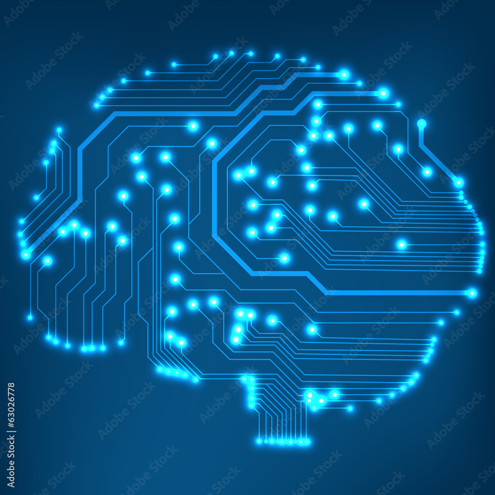 Poster Circuit board computer style brain vector technology background