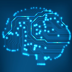 Circuit board computer style brain vector technology background