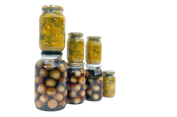 Assorted Jars of Homemade Piccalilli and Pickled Onions