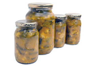 Four Isolated Jars of Homemade Piccalilli