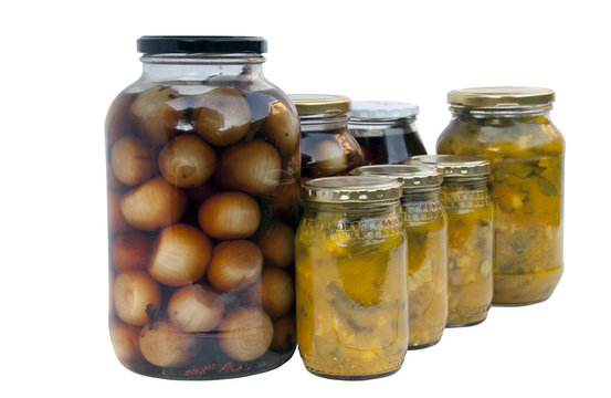 Assorted Jars of Homemade Pickled Onions and Piccalilli