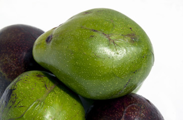 Close Up of Ripe and Unripe Organic Avocado Pears