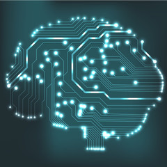 Circuit board computer style brain vector technology background