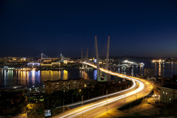 Fototapeta na wymiar Night Vladivostok. Golden bridge